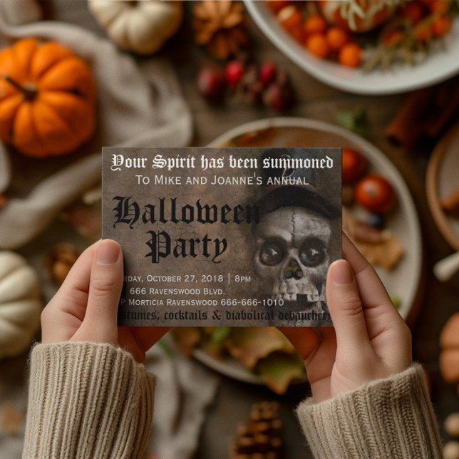 Scary Creepy Spooky Skull with Hat Halloween Invitation (Creator Uploaded)
