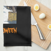 Scary Cute Halloween Haunted House Cat Kitchen Towel (Quarter Fold)