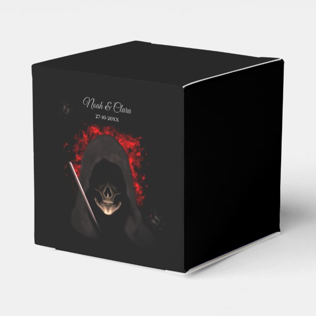Scary dark moody gothic skull creepy halloween favor box (Back Side)