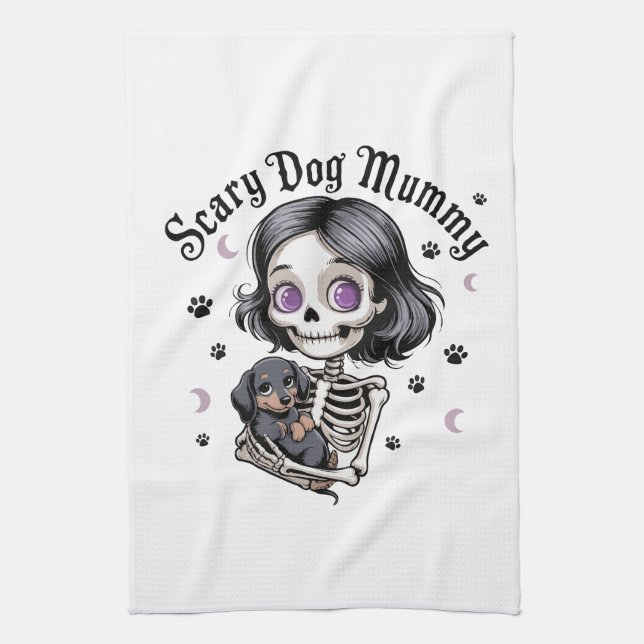  Scary Dog Mummy Skeleton Dachshund  Kitchen Towel (Vertical)