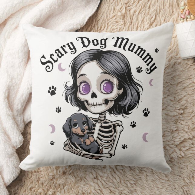 Scary Dog Mummy Skeleton Dachshund  Throw Pillow (Blanket)