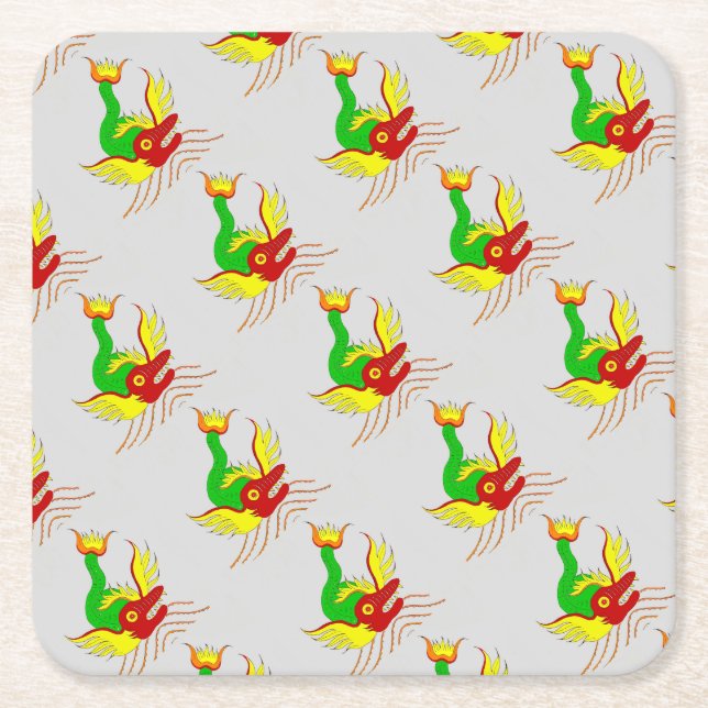 scary dragon print square paper coaster (Front)