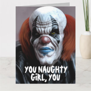 SCARY EVIL CLOWN FOR HER HUG FUNNY GREETING CARDS