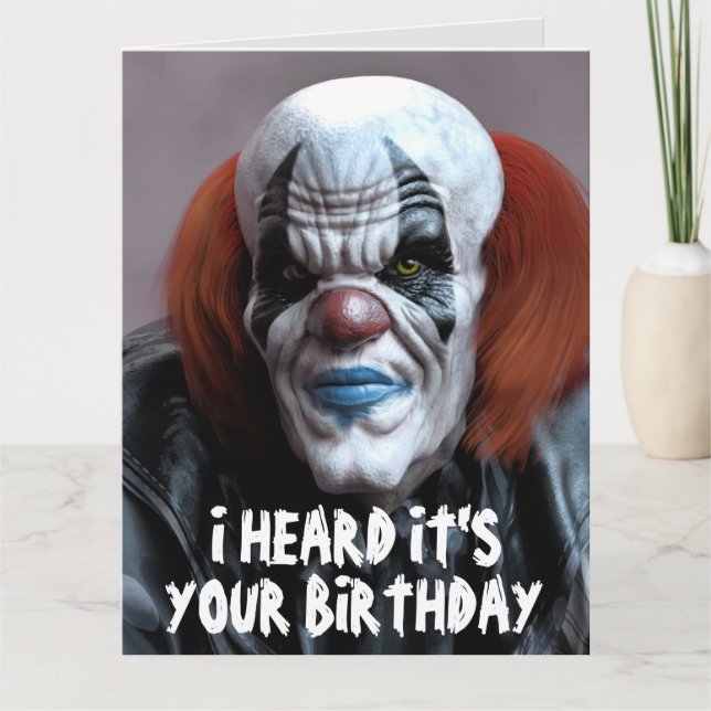 SCARY EVIL CLOWN FUNNY BIG BIRTHDAY CARD (Front)