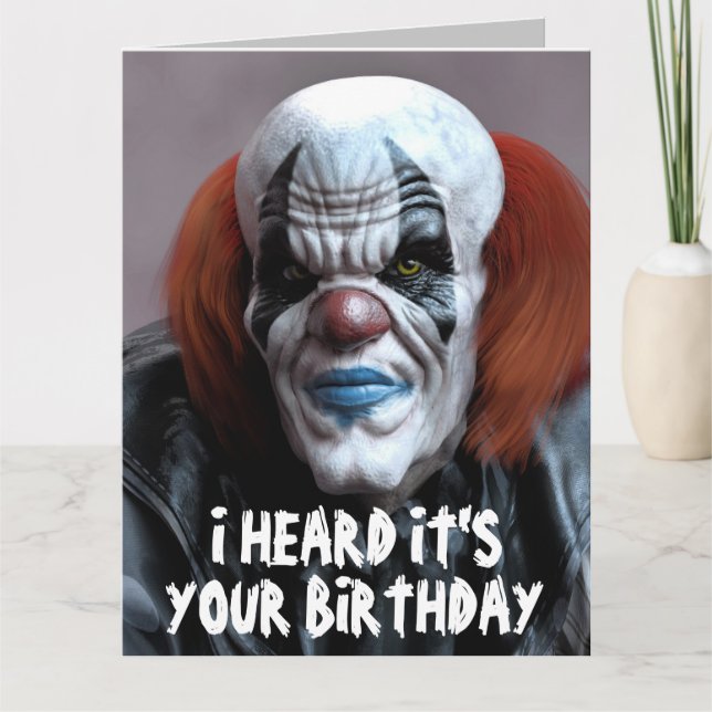 SCARY EVIL CLOWN FUNNY BIRTHDAY HUG Greeting Card (Front)