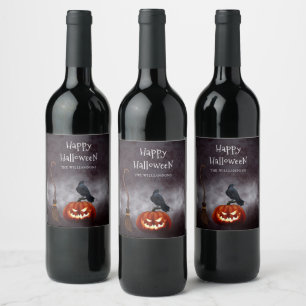Scary Evil Pumpkin Happy Halloween Personalized Wine Label