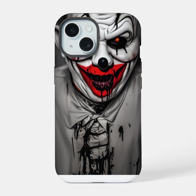 Scary Evil Smiling Clown iPhone 15 Case (Back)