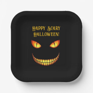 Scary Eyes and Crazy Smile Halloween Paper Plate