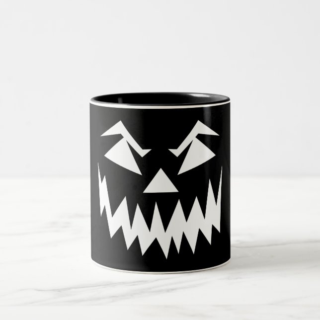 Scary Face Halloween Black Two-Tone Coffee Mug (Center)