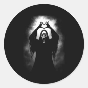 Scary Face Horror Creepy Ghost Heart Hands Hallowe Classic Round Sticker