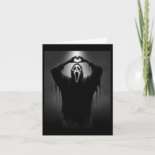 Scary Face Horror Ghost Heart Hands Creepy Hallowe Card (Front)