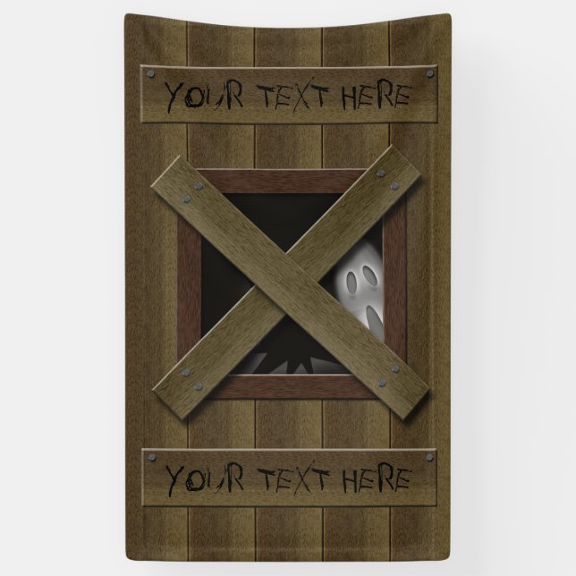 Scary Fake Broken Window With Ghost Your Text Banner (Vertical)