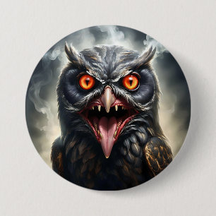 Scary Fanged Vampire Owl, 3 Inch Round Button