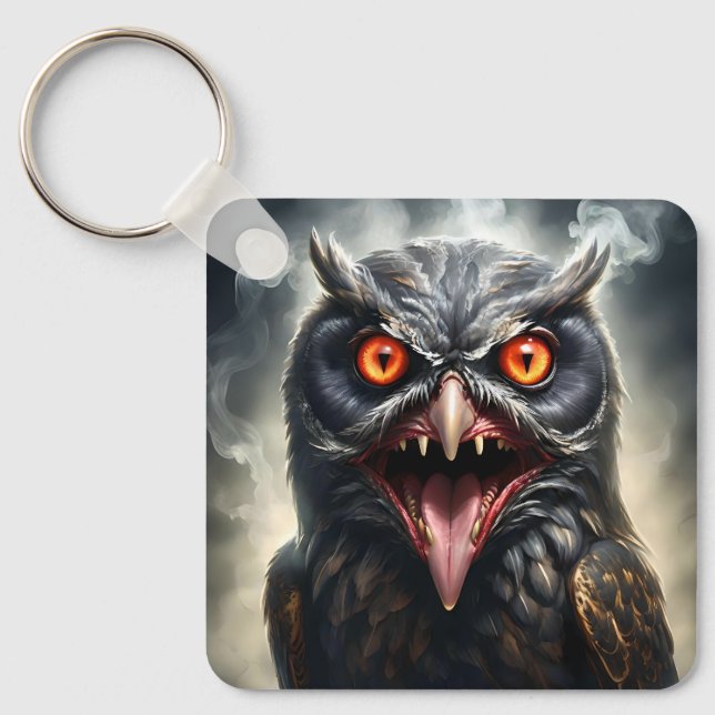 Scary Fanged Vampire Owl, Keychain (Front)
