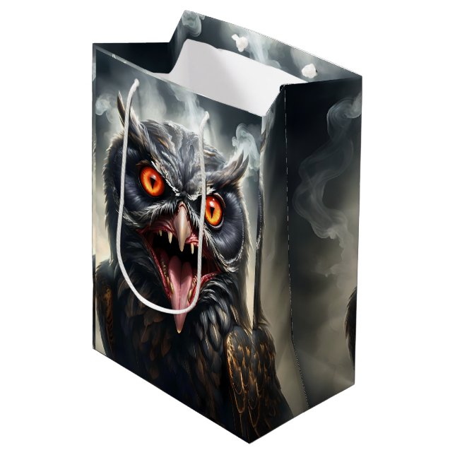 Scary Fanged Vampire Owl, Medium Gift Bag (Front Angled)