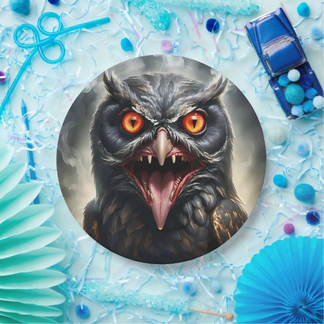 Scary Fanged Vampire Owl, Paper Plate (Party)