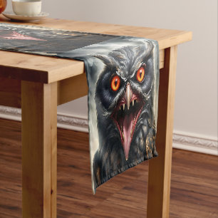 Scary Fanged Vampire Owl, Short Table Runner