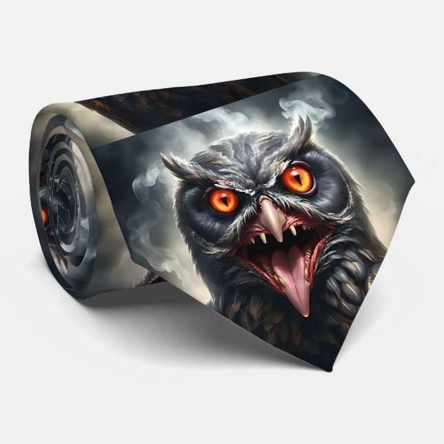 Scary Fanged Vampire Owl, Tie (Rolled)
