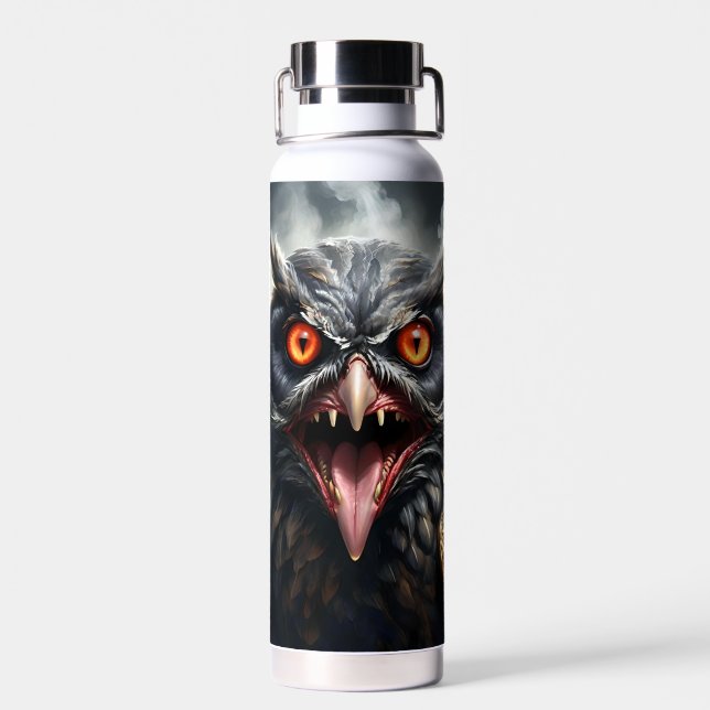 Scary Fanged Vampire Owl, Water Bottle (Back)