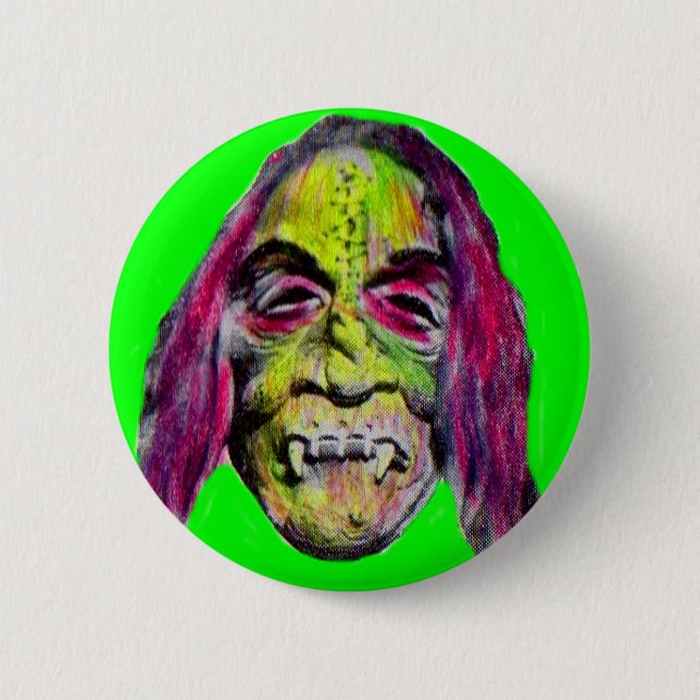scary fiendish horror monster portrait 2 inch round button (Front)
