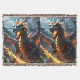 Scary Fire Breathing Dragon, Throw Blanket