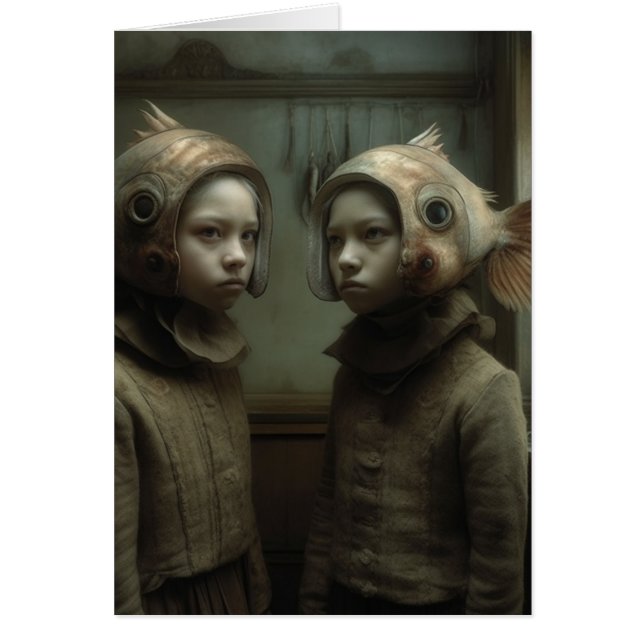 Scary Fish Hat Twins All Occasions Greeting Card (Front)
