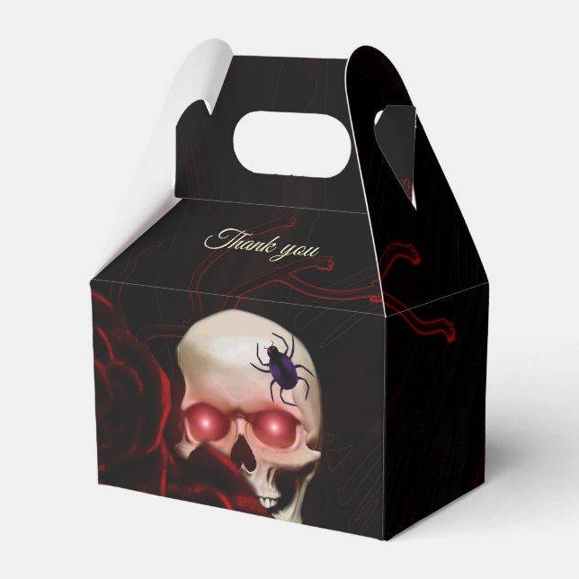 Scary floral dark moody gothic skull halloween fav favor box (Back Side)