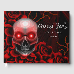 Scary floral dark moody gothic skull halloween guest book