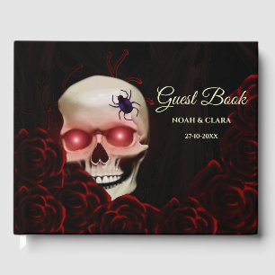 Scary floral dark moody gothic skull halloween guest book