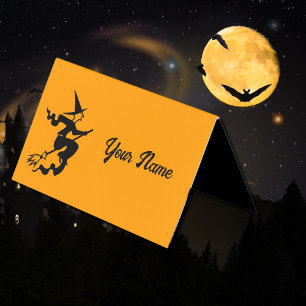 scary flying witch business card