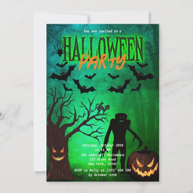 Scary Forest & Monsters Halloween Party Invite  (Front)