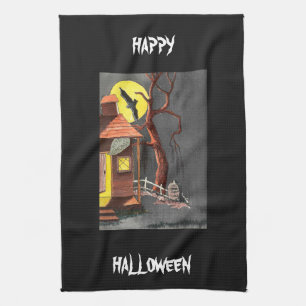 Scary Fun Halloween Bat Haunted House Kitchen Towel