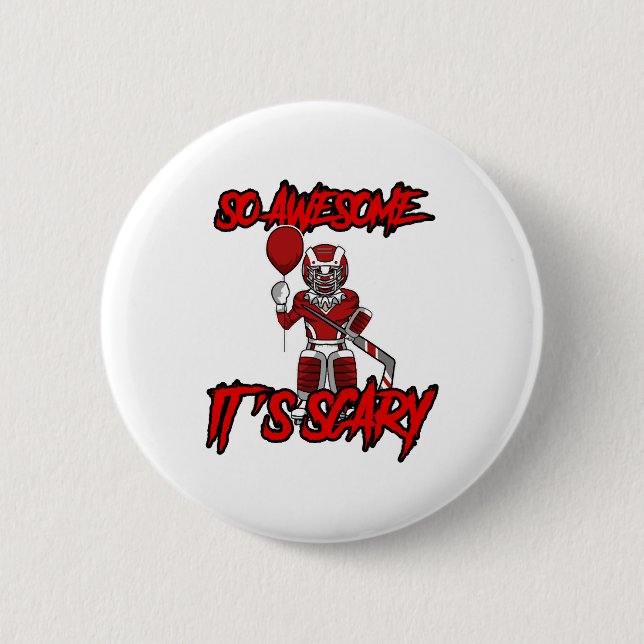 Scary Funny Halloween Clown Hockey Goalie 2 Inch Round Button (Front)