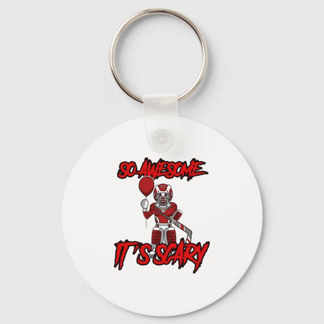 Scary Funny Halloween Clown Hockey Goalie Keychain (Front)