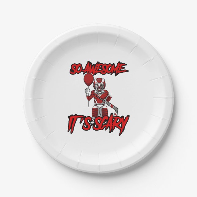 Scary Funny Halloween Clown Hockey Goalie Paper Plate (Front)