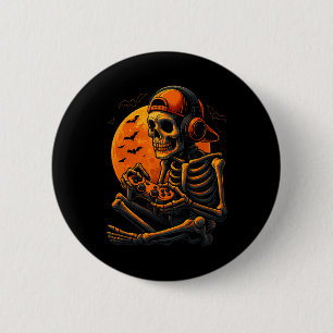 Scary Gamer Halloween Creepy Skeleton Playing Vide 2 Inch Round Button