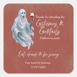 Scary Ghost Costume Cocktail Halloween Party Square Sticker