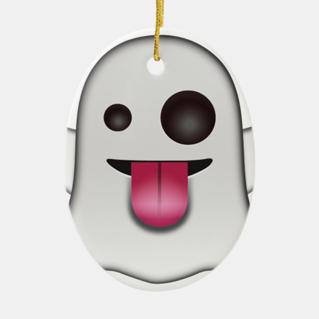 Scary Ghost Emoji Cool Fun Ceramic Ornament (Front)