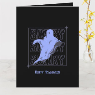 Scary Ghost Happy Halloween Card Purple Spooky