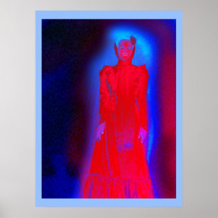 Scary ghost lady in red art poster