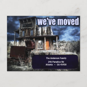 Scary Ghost Town Building Moving Announcement Postcard