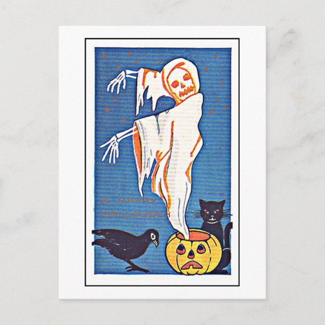 Scary Ghost Vintage Halloween Postcard (Front)