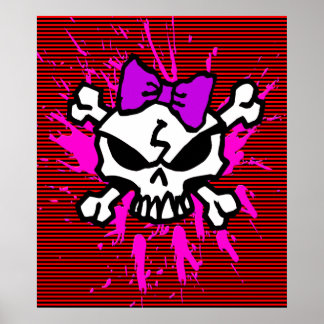 SCARY GIRL SKULL WITH SPLATTERS AND STRIPES POSTER