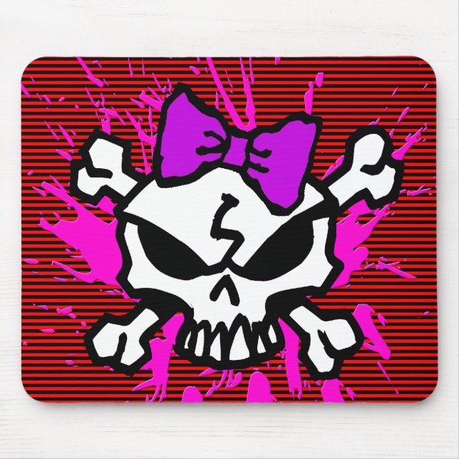 SCARY GIRL SKULL WITH SPLATTERS MOUSE PAD (Front)