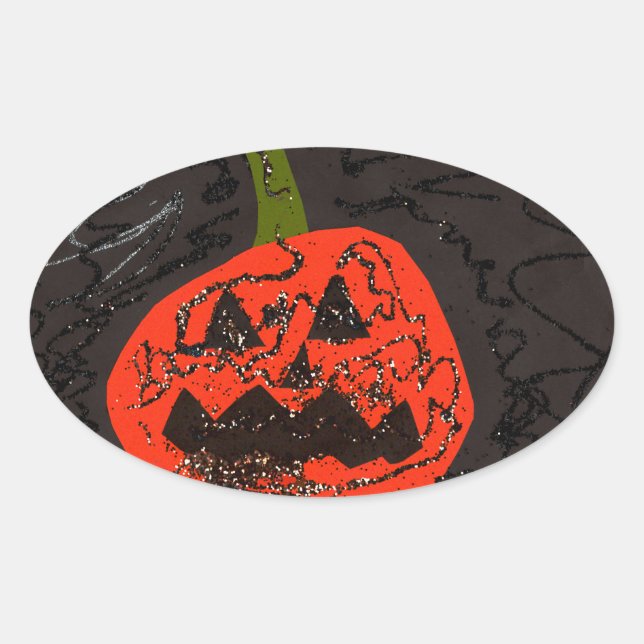 Scary Glitter Jack o' Lantern Oval Sticker (Front)