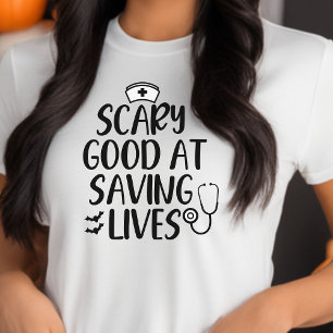 Scary Good At Saving Lives Halloween Nurse Tri-Blend Shirt