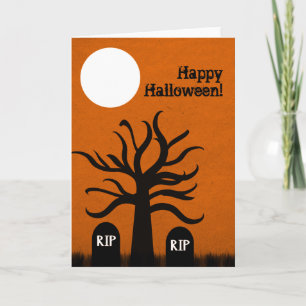 Scary Graveyard Halloween Card, Orange Card