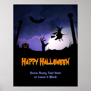 Scary Graveyard - Pumpkin Witch Happy Halloween Poster