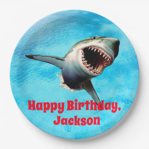 Scary Great White Shark Leaping Paper Plate