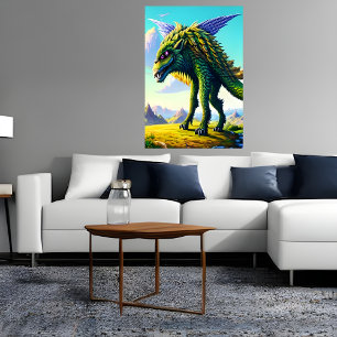 Scary green beast in the mountain AI Art Poster